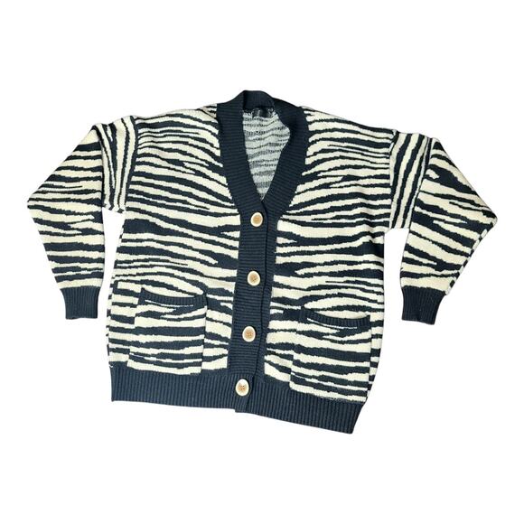 Janice Apparel Zebra Striped Button Down Cardigan Sweater  Animal Print One Size - Picture 1 of 9